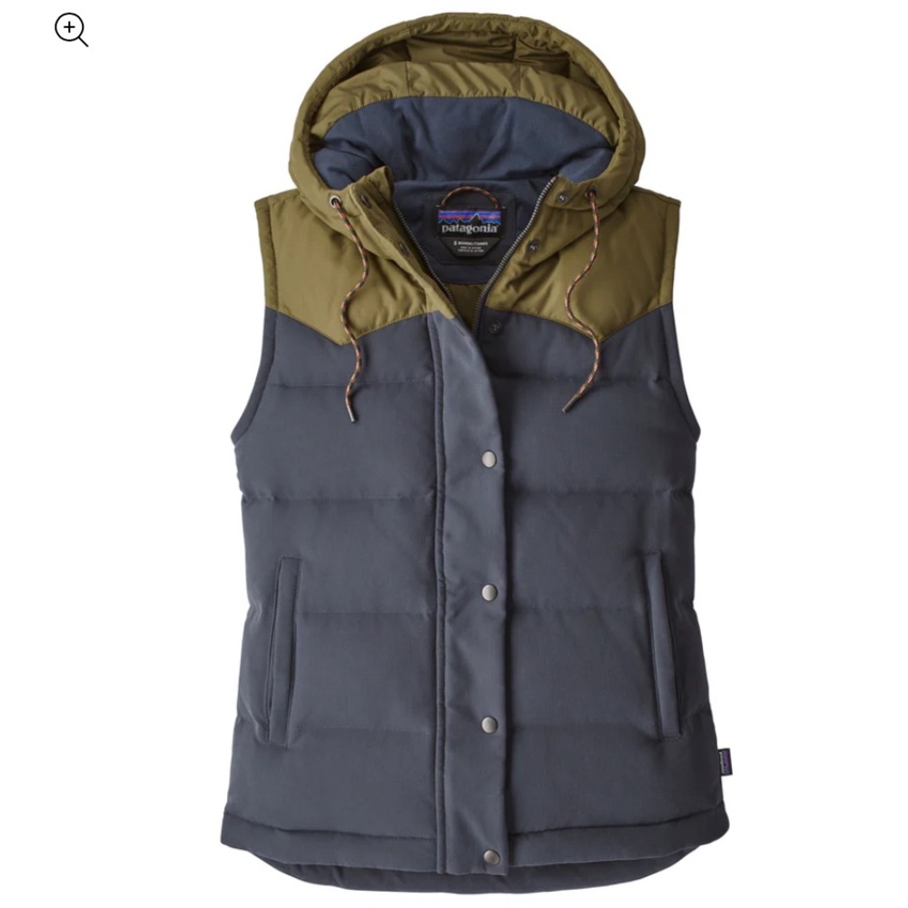 Patagonia Down Fill Puffer Hooded Bivy Vest In Navy Green Women’s M